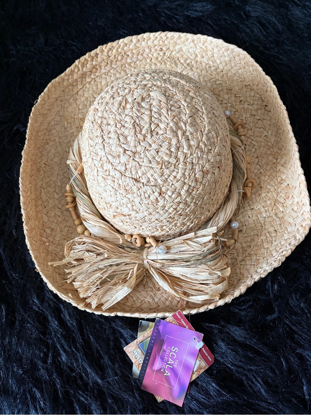 Scala Natural Raffia Straw Sun Hat with Tassel and Bead Detail - Picture 5 of 5